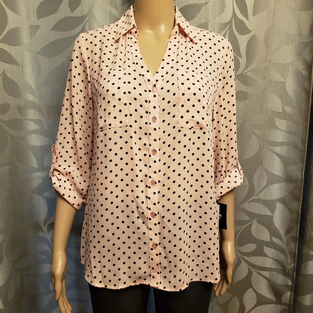 Pink and Black Polka Dot Blouse
